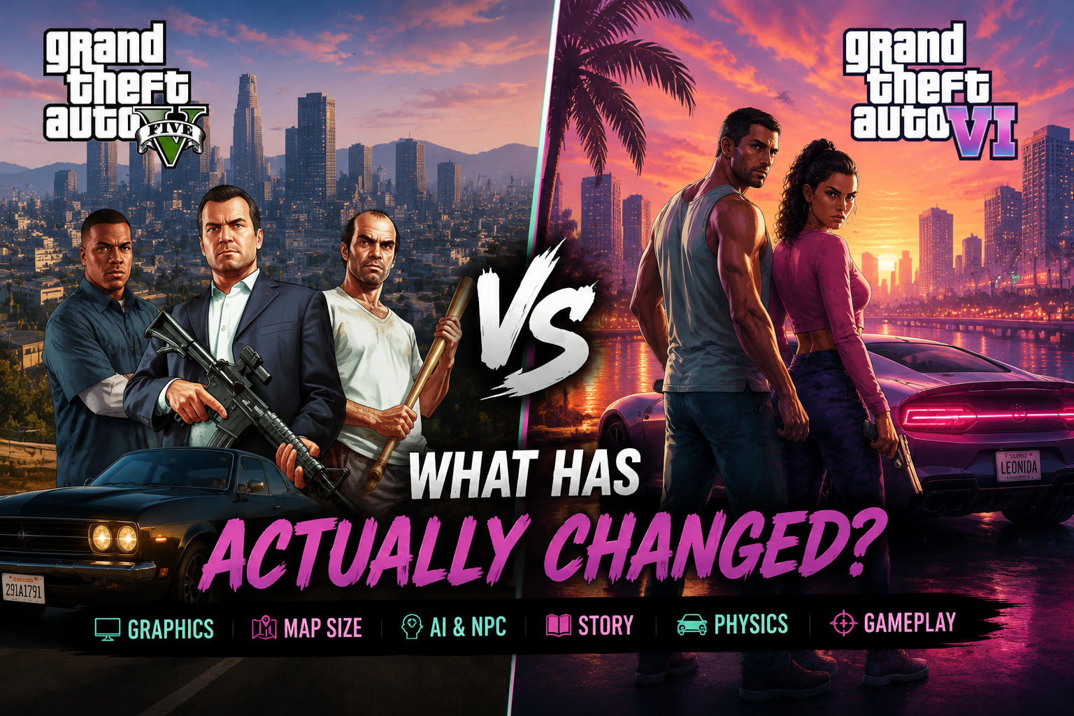 GTA 6 vs GTA 5 Comparison: Graphics, Map, Gameplay & AI (2026 Guide)